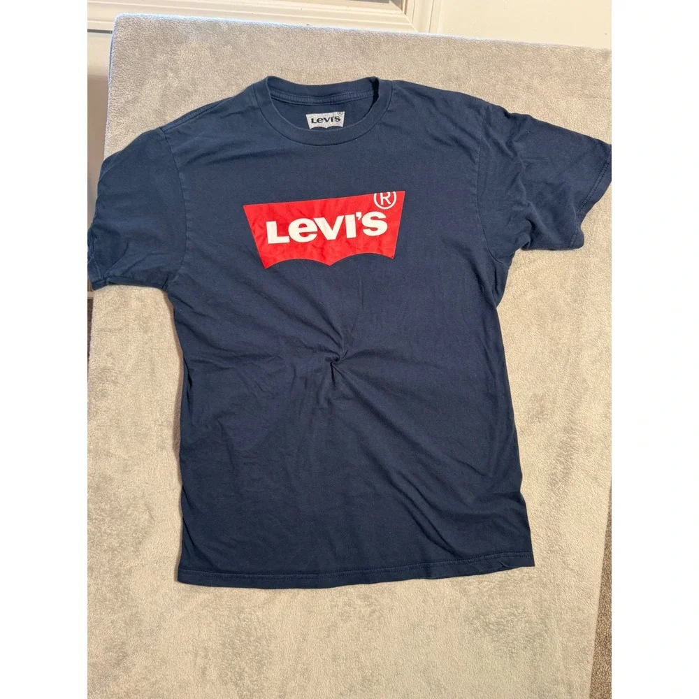 Levis Mens Graphic Logo T-Shirt Navy Blue Red White Size M Cotton Tee